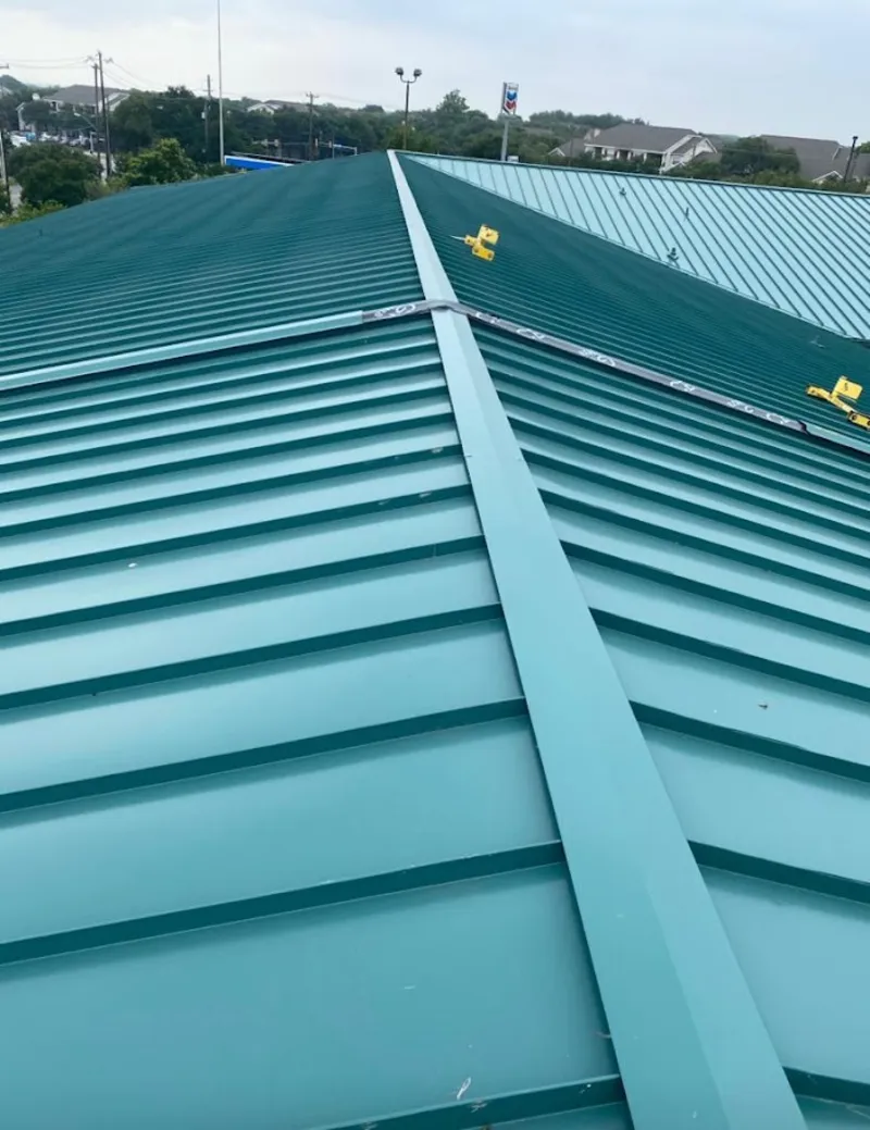 Green commercial metal roof ridge and valley for Metal Roof Repair in Chickasaw